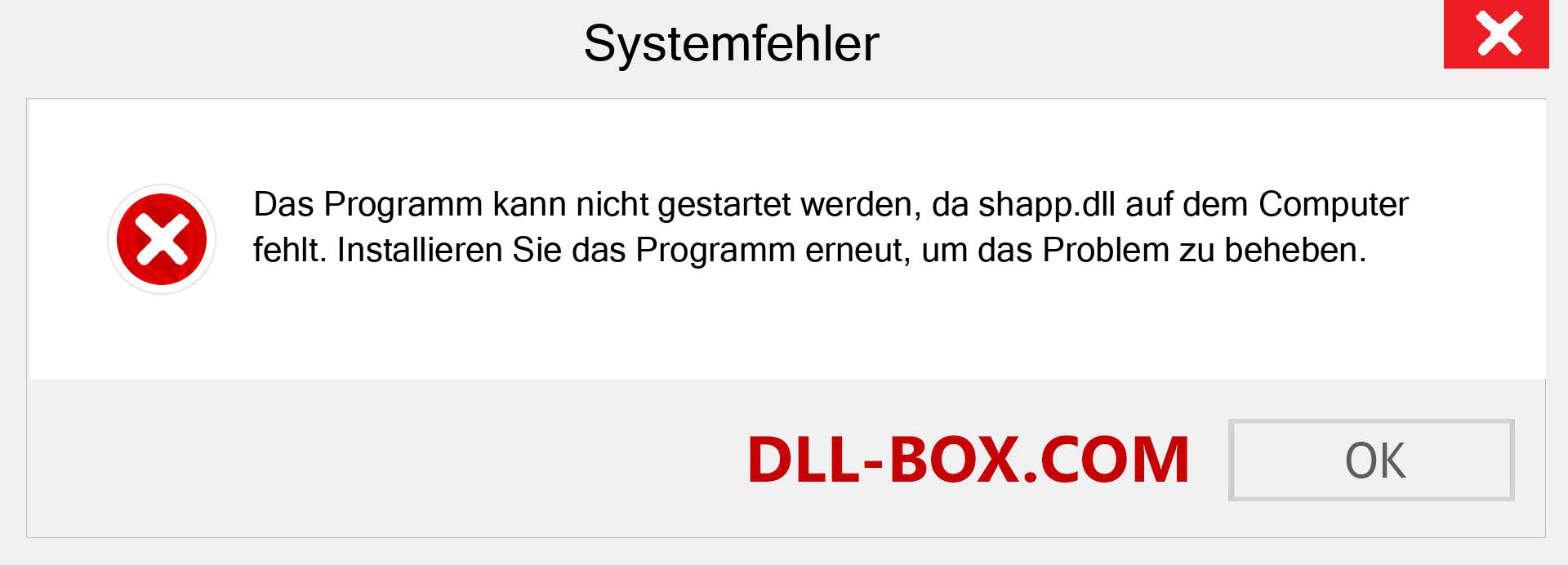 shapp.dll-Datei fehlt?. Download für Windows 7, 8, 10 - Fix shapp dll Missing Error unter Windows, Fotos, Bildern